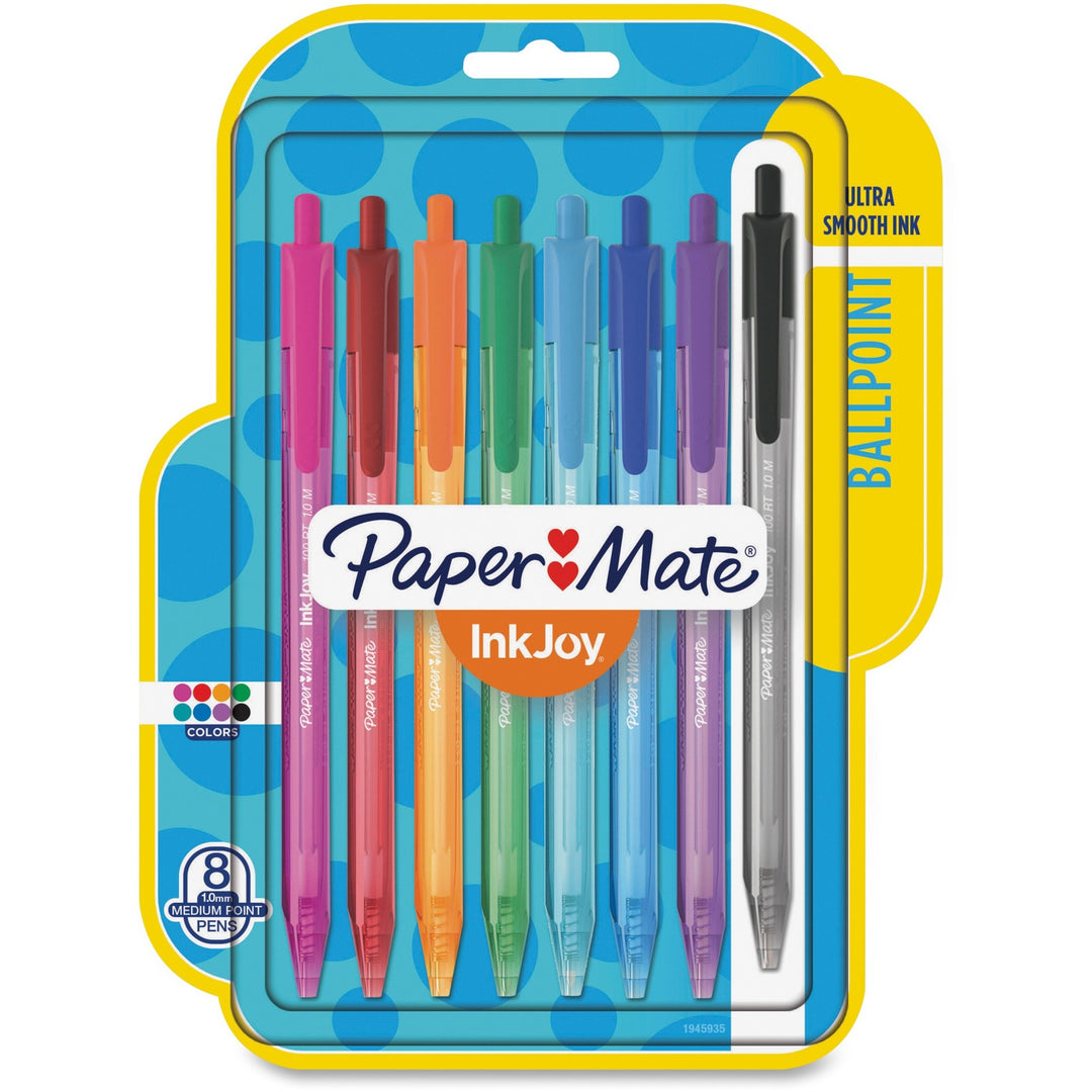 Image of Paper Mate® Ballpoint Pens, Retractable, Med Pt, 100RT, 8/PK, Ast