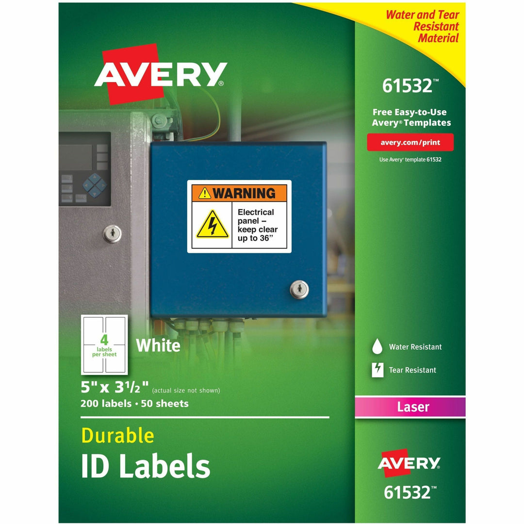 Image of Avery® Durable Permanent Id Labels With Trueblock Technology, Laser Printers, 3.5 X 5, White, 4/sheet, 50 Sheets/pack