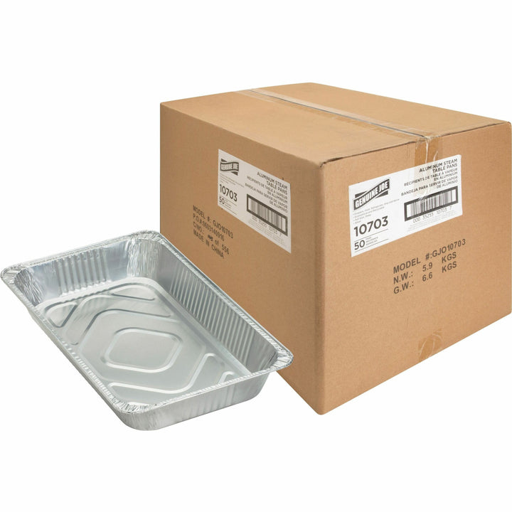 Image of Genuine Joe 10703 Full-size Disposable Aluminum Pan, Cooking, Serving, Disposable, Silver, Aluminum Body, 50 / Carton
