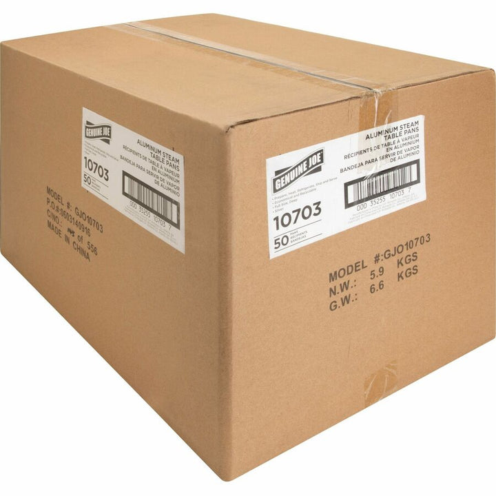 Image of Genuine Joe 10703 Full-size Disposable Aluminum Pan, Cooking, Serving, Disposable, Silver, Aluminum Body, 50 / Carton