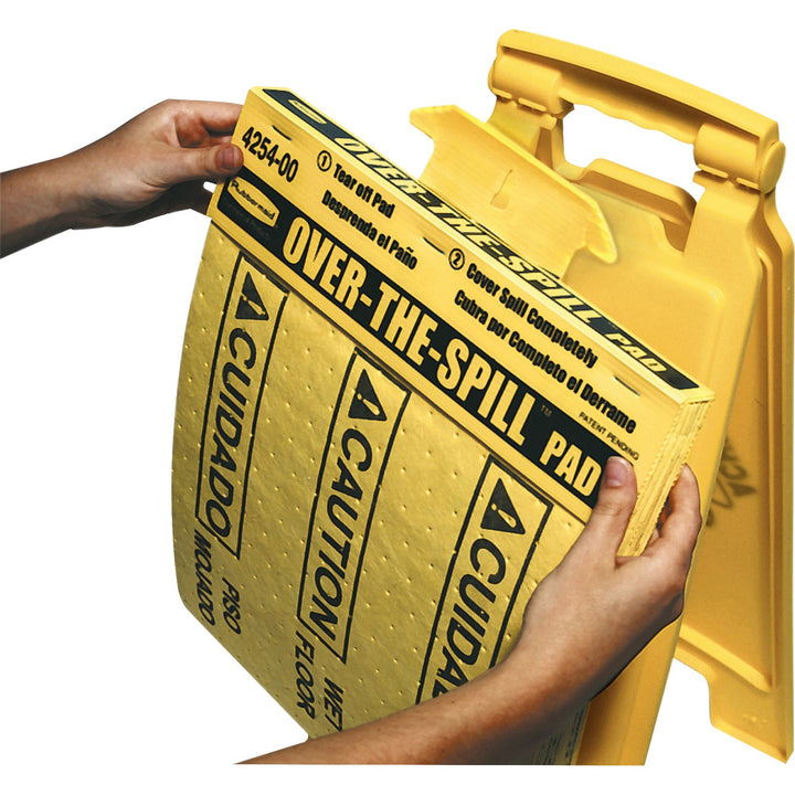 Image of Rubbermaid Commercial Products Caution Pads,Bilingual,16-1/2"x14",22/PK,12PK/CT,YW