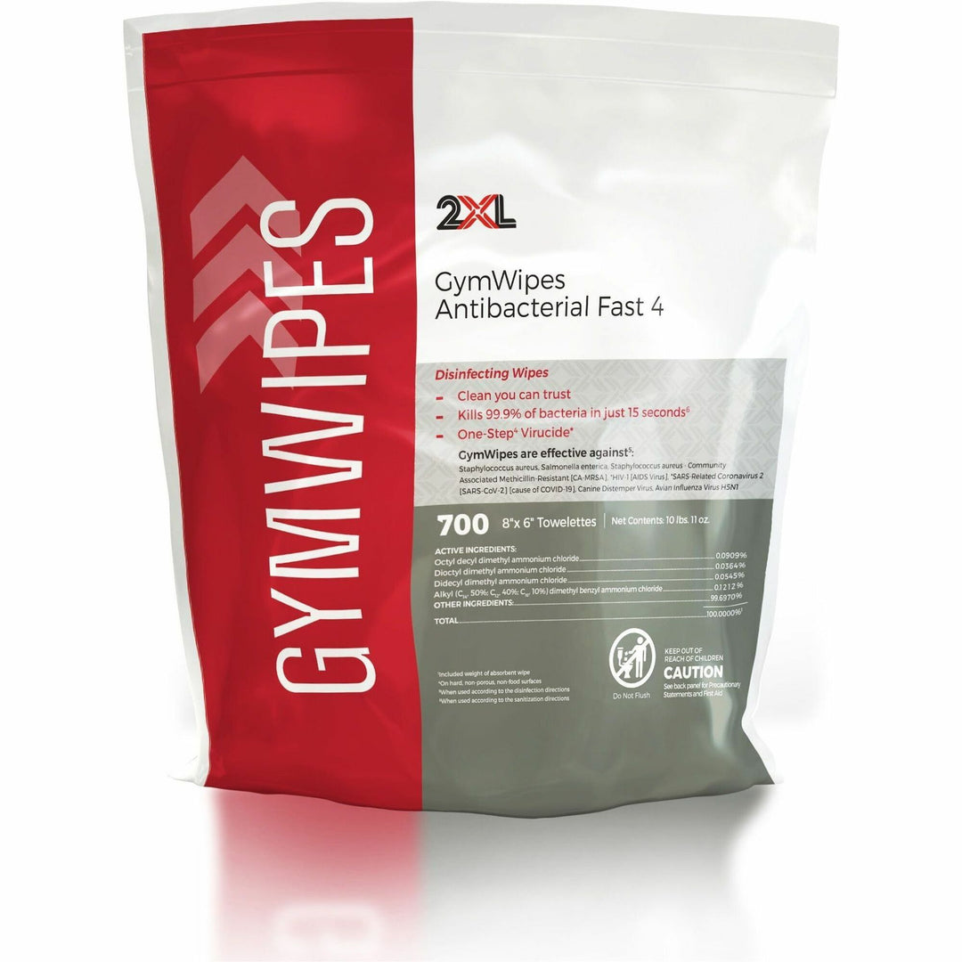 Image of 2XL L101 GymWipes Antibacterial Towelettes Bucket Refill, 6" W x 8" Length, White, 700/Bag, 1 Each