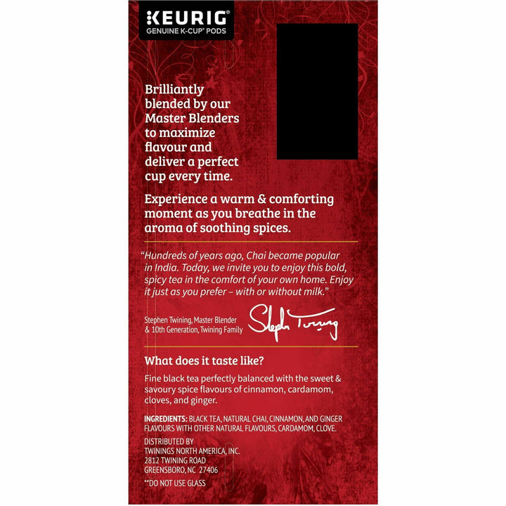Image of TWININGS® Tea,Chai-Flavored,Black,K-Cup,24/BX