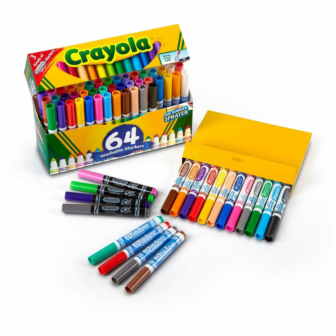 Image of Crayola® Broad Line Washable Markers, 48 Broad Bullet Tip/8 Gel/8 Window, Assorted Colors, 64/Set