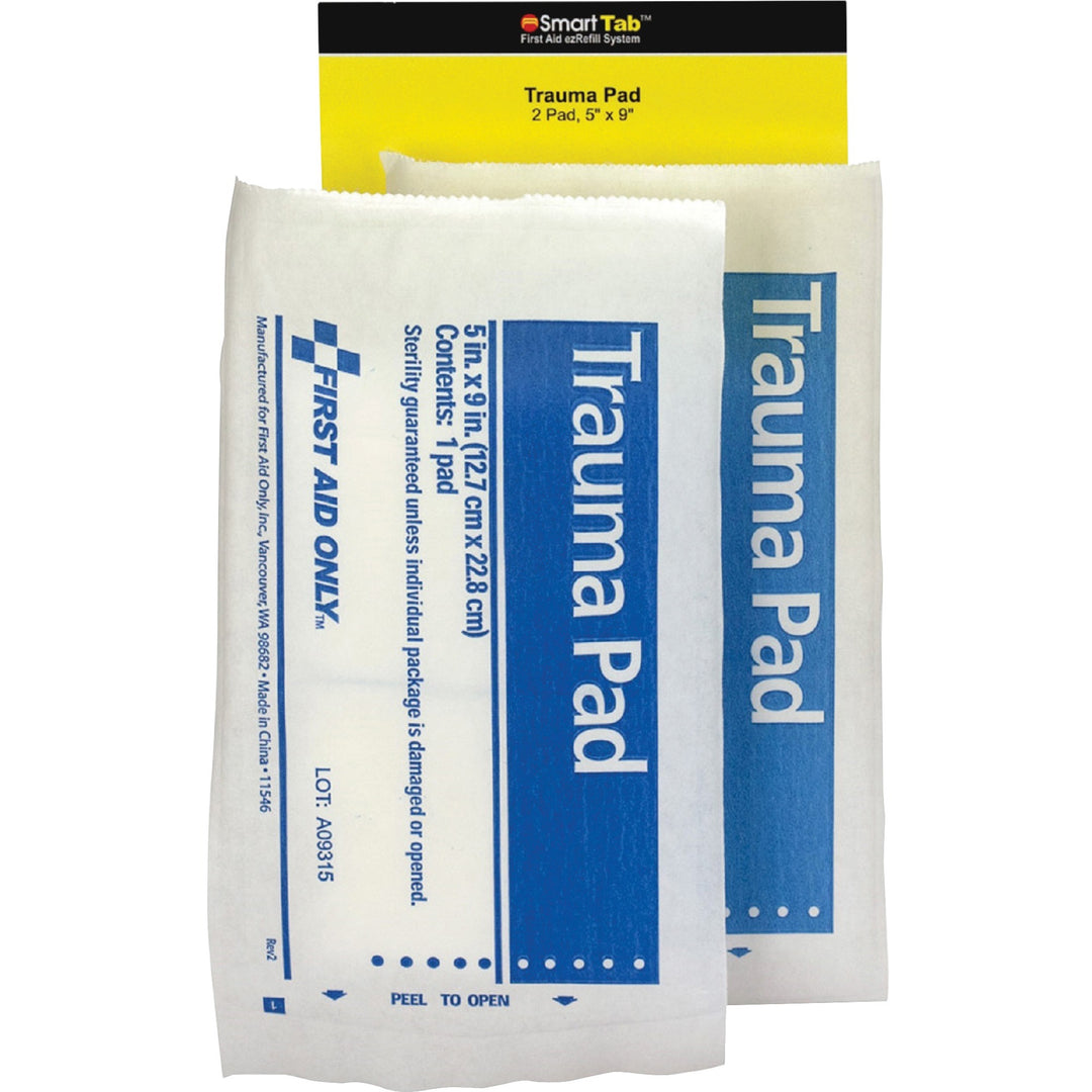 Image of First Aid Only FAE-6024 SmartCompliance Refill Trauma Pads, 2, 5" W x 9" Length, White, Blue, 1 Pack