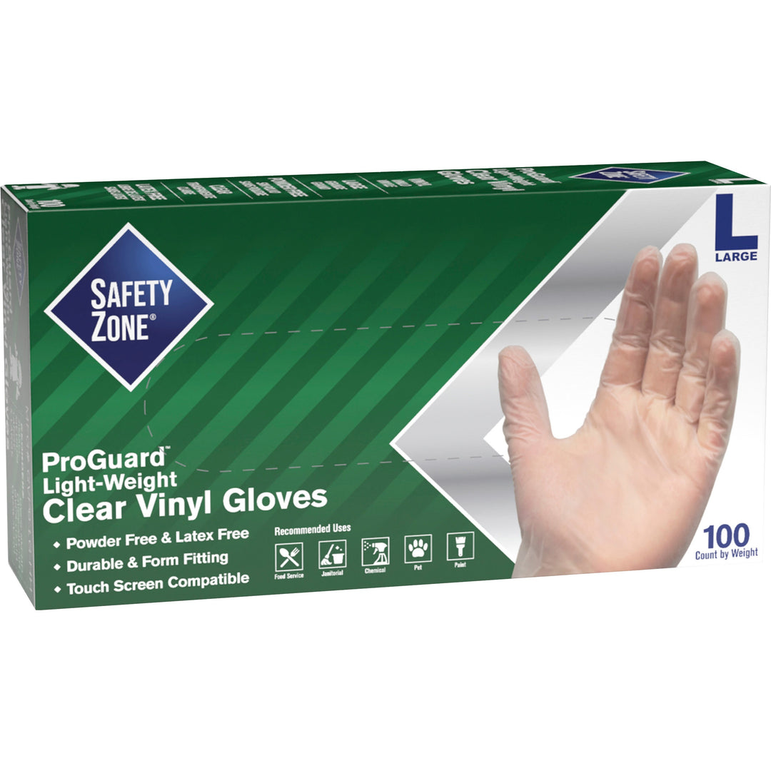 Image of The Safety Zone Gloves, Powder-free, Vinyl, 9-1/4"L, Large, 100/BX, Clear