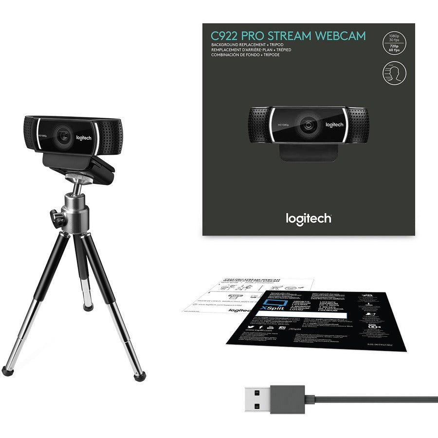 Image of Logitech® C922 Pro Stream Webcam, 1920 pixels x 1080 pixels, 3 Mpixels, Black
