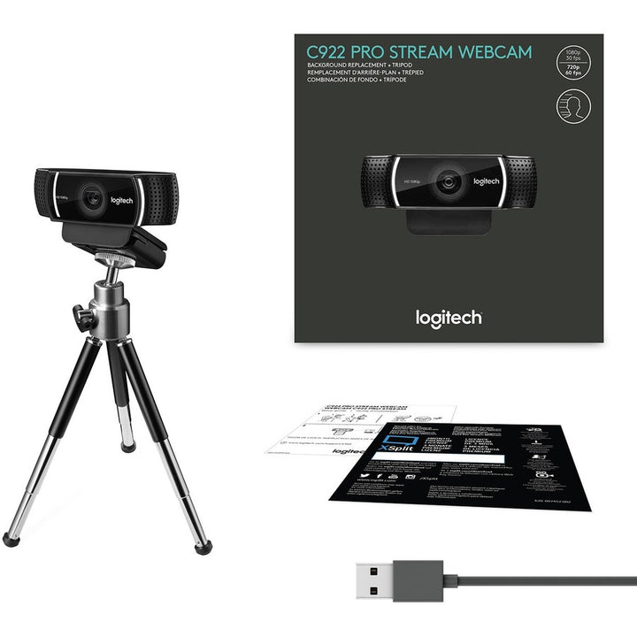 Image of Logitech® C922 Pro Stream Webcam, 1920 pixels x 1080 pixels, 3 Mpixels, Black