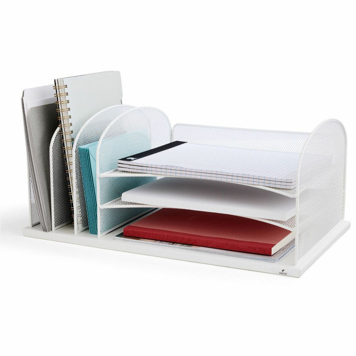 Image of Safco® Onyx Desk Organizer with Three Horizontal and Three Upright Sections, Letter Size Files, 19.5 x 11.5 x 8.25, White