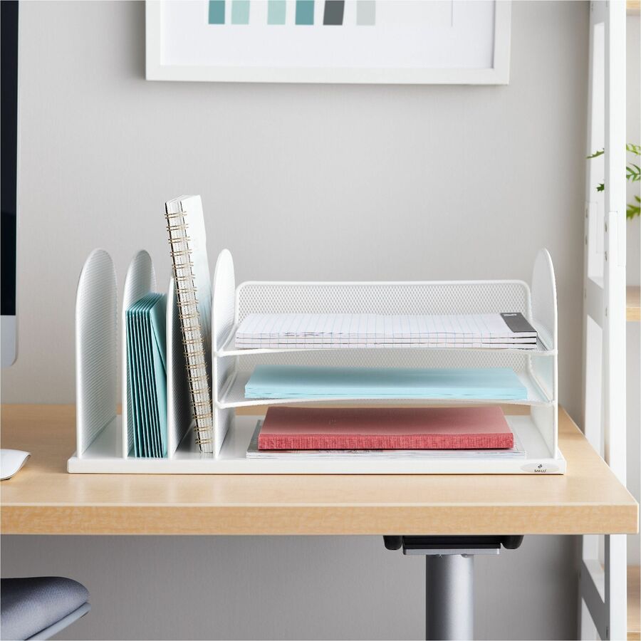 Image of Safco® Onyx Desk Organizer with Three Horizontal and Three Upright Sections, Letter Size Files, 19.5 x 11.5 x 8.25, White