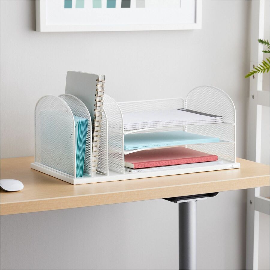 Image of Safco® Onyx Desk Organizer with Three Horizontal and Three Upright Sections, Letter Size Files, 19.5 x 11.5 x 8.25, White