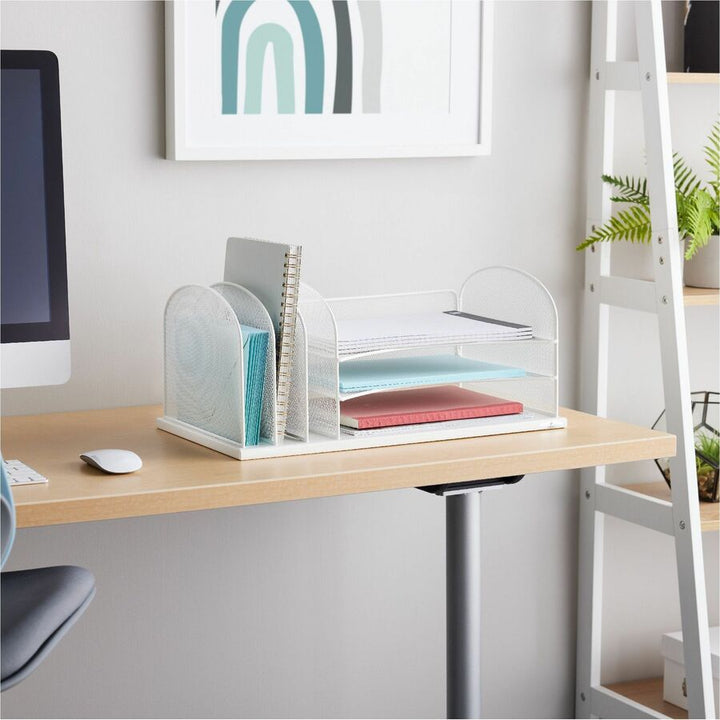 Image of Safco® Onyx Desk Organizer with Three Horizontal and Three Upright Sections, Letter Size Files, 19.5 x 11.5 x 8.25, White
