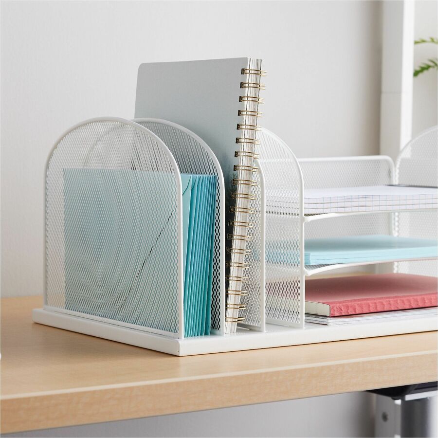 Image of Safco® Onyx Desk Organizer with Three Horizontal and Three Upright Sections, Letter Size Files, 19.5 x 11.5 x 8.25, White