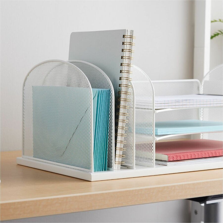 Image of Safco® Onyx Desk Organizer with Three Horizontal and Three Upright Sections, Letter Size Files, 19.5 x 11.5 x 8.25, White