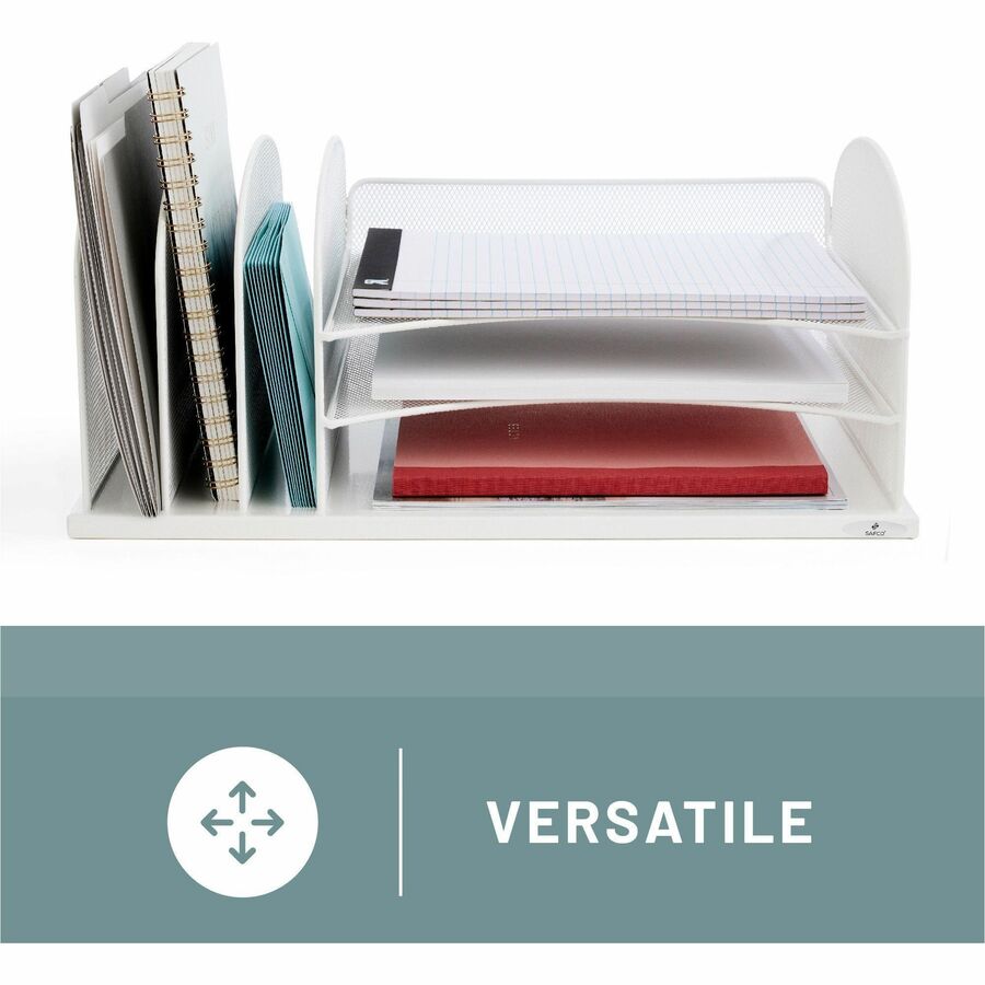 Image of Safco® Onyx Desk Organizer with Three Horizontal and Three Upright Sections, Letter Size Files, 19.5 x 11.5 x 8.25, White