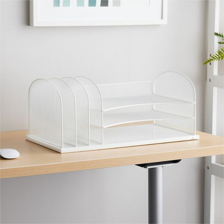 Image of Safco® Onyx Desk Organizer with Three Horizontal and Three Upright Sections, Letter Size Files, 19.5 x 11.5 x 8.25, White