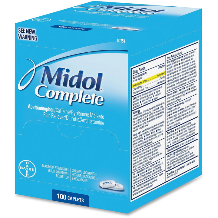 Image of Midol 90751 Complete Pain Reliever Caplets, For Menstrual Cramp, Backache, Muscular Pain, Headache, Bloating, 100 / Box