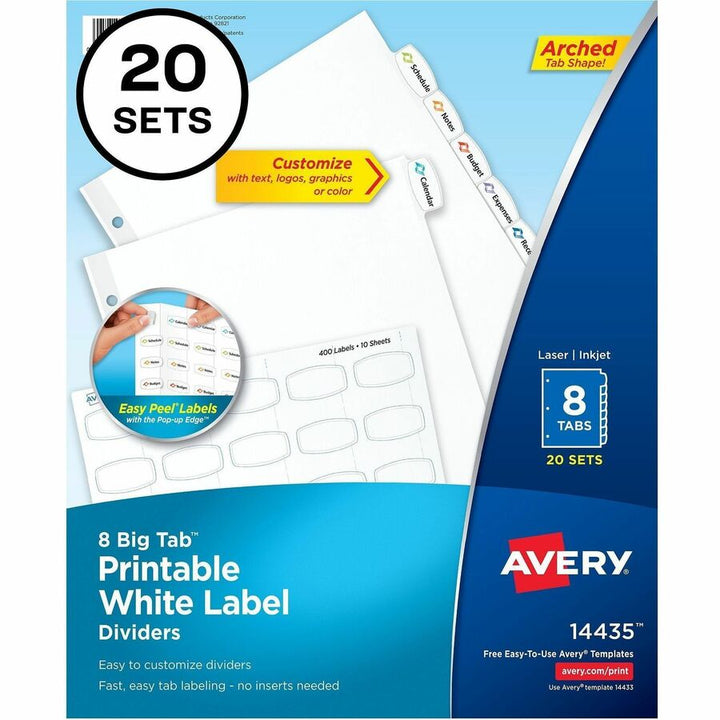 Image of Avery® 14435 Big Tab Printable White Label Dividers