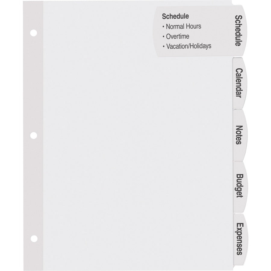 Image of Avery® Big Tab Printable Large White Label Tab Dividers, 5-Tab, 11 X 8.5, White, 4 Sets