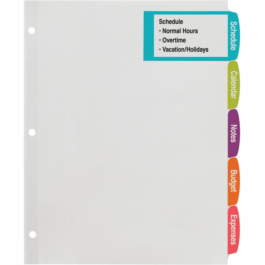 Image of Avery® Big Tab Printable Large White Label Tab Dividers, 5-Tab, 11 X 8.5, White, 4 Sets