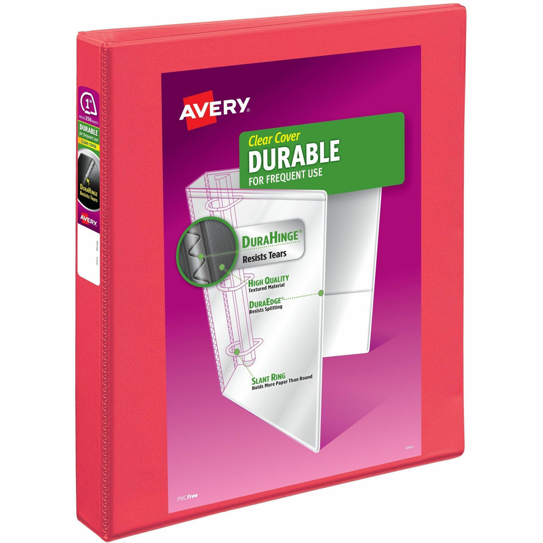 Image of Avery® Durable View Binder With Durahinge And Slant Rings, 3 Rings, 1" Capacity, 11 X 8.5, Coral