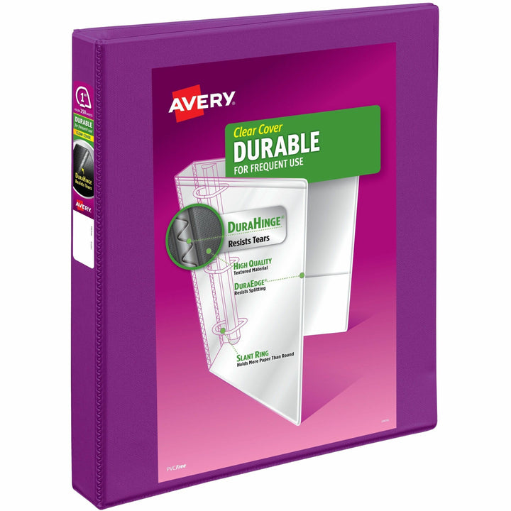 Image of Avery® Durable View Binder With Durahinge And Slant Rings, 3 Rings, 1" Capacity, 11 X 8.5, Purple