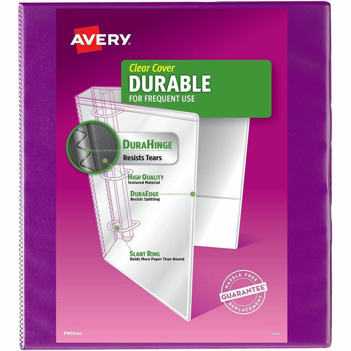 Image of Avery® Durable View Binder With Durahinge And Slant Rings, 3 Rings, 1" Capacity, 11 X 8.5, Purple