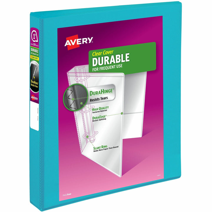 Image of Avery® Durable View Binder With Durahinge And Slant Rings, 3 Rings, 1" Capacity, 11 X 8.5, Aqua