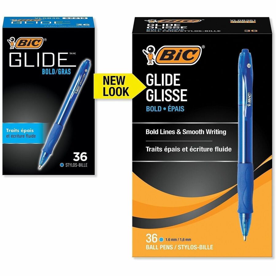 Image of BIC Velocity VLGB361BE Glide Bold, 1.6 mm Bold Pen Point, Refillable, Retractable, Blue Ink, Blue Barrel, Tungsten Carbide Tip, 36 / Box