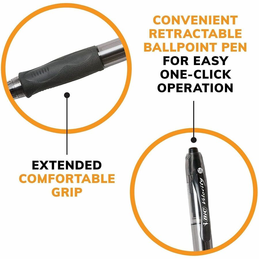 Image of BIC Velocity VLGB361BK Glide Bold, 1.6 mm Bold Pen Point, Retractable, Black Ink, Black Barrel, Tungsten Carbide Tip, 36 / Box