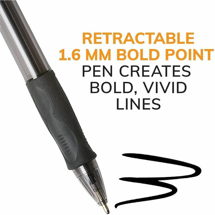 Image of BIC Velocity VLGB361BK Glide Bold, 1.6 mm Bold Pen Point, Retractable, Black Ink, Black Barrel, Tungsten Carbide Tip, 36 / Box