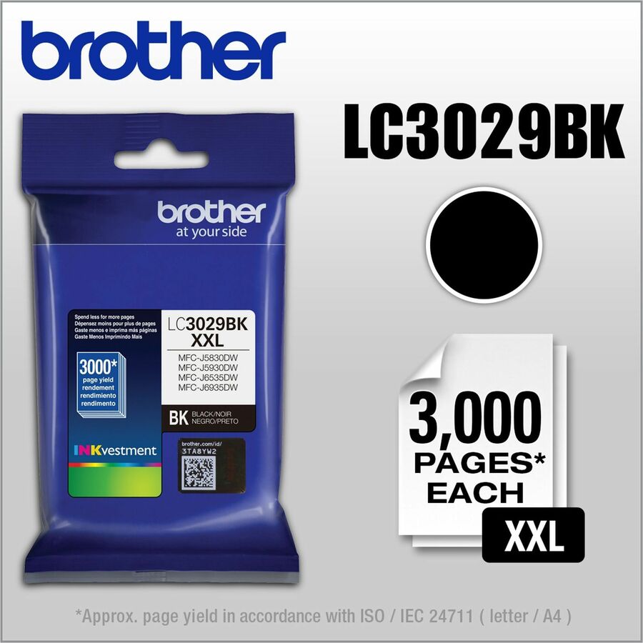 Image of Brother INKvestment LC3029BK LC3029 Super High-Yield Ink Cartridge, Inkjet, Super High Yield, Black, 1 Each