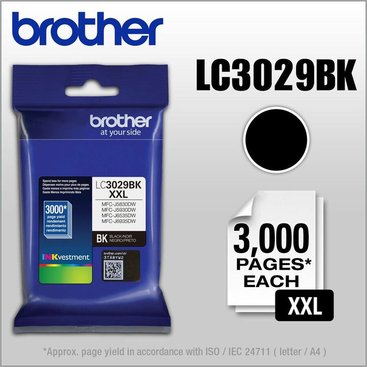 Image of Brother INKvestment LC3029BK LC3029 Super High-Yield Ink Cartridge, Inkjet, Super High Yield, Black, 1 Each