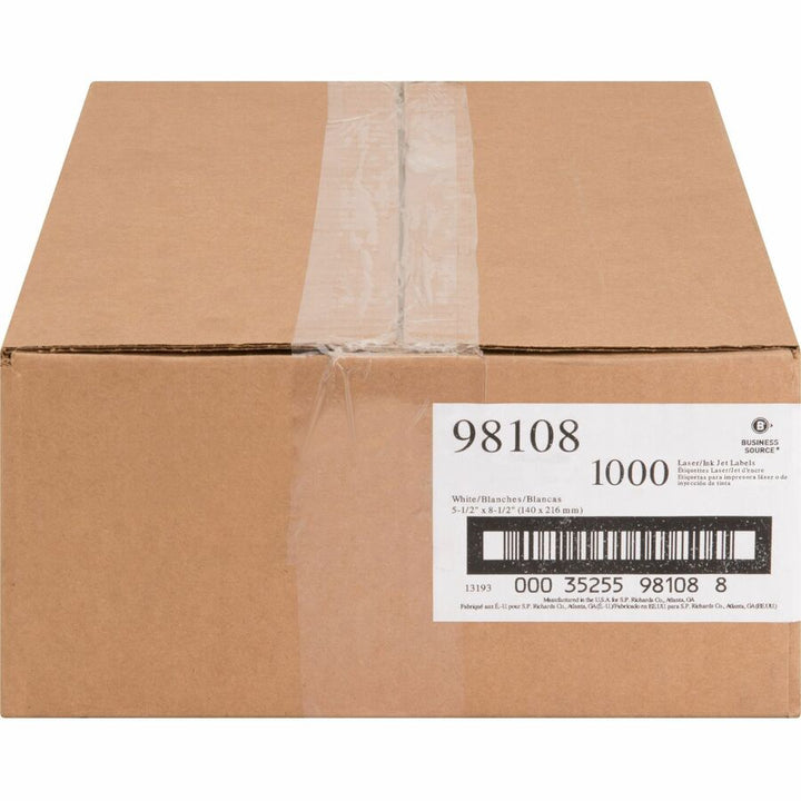 Image of Business Source Mailing Labels,Internet Shipping,5-1/2"x8-1/2",1000/CT,WE
