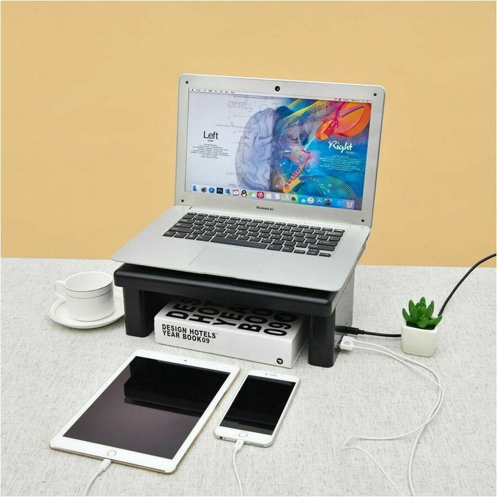 Image of Data Accessories Company Monitor Stand, w/2 USB Ports, 13"x10-1/2"x1-4-3/4", Black