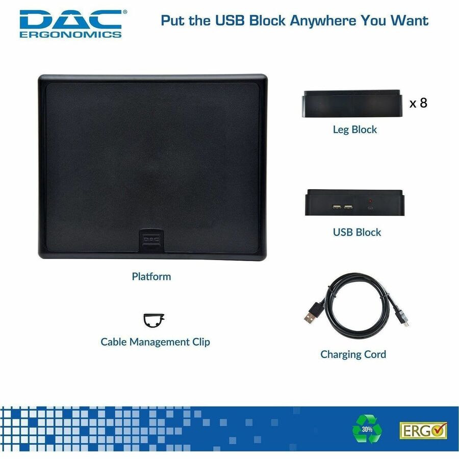 Image of Data Accessories Company Monitor Stand, w/2 USB Ports, 13"x10-1/2"x1-4-3/4", Black