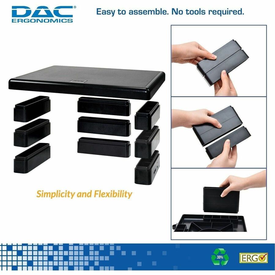Image of Data Accessories Company Monitor Stand, w/2 USB Ports, 13"x10-1/2"x1-4-3/4", Black