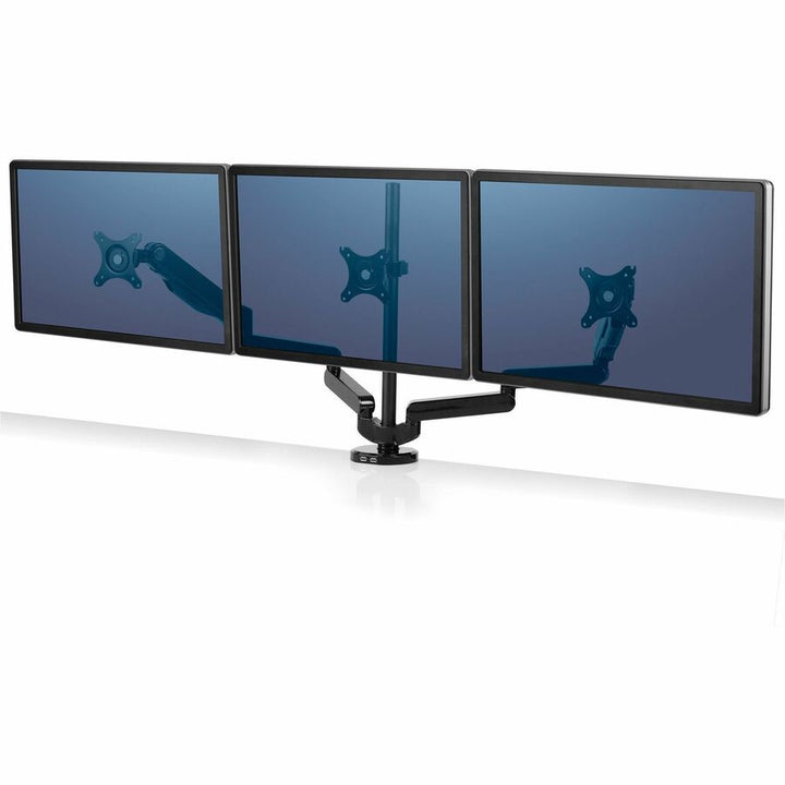 Image of Fellowes® Platinum Series Triple Monitor Arm For 27" Monitors, 360 Deg Rotation, +85/-20 Deg Tilt, 360 Deg Pan, Black, Supports 20 Lb