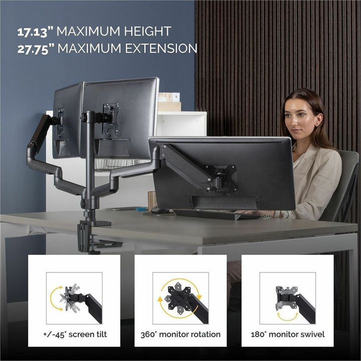 Image of Fellowes® Platinum Series Triple Monitor Arm For 27" Monitors, 360 Deg Rotation, +85/-20 Deg Tilt, 360 Deg Pan, Black, Supports 20 Lb