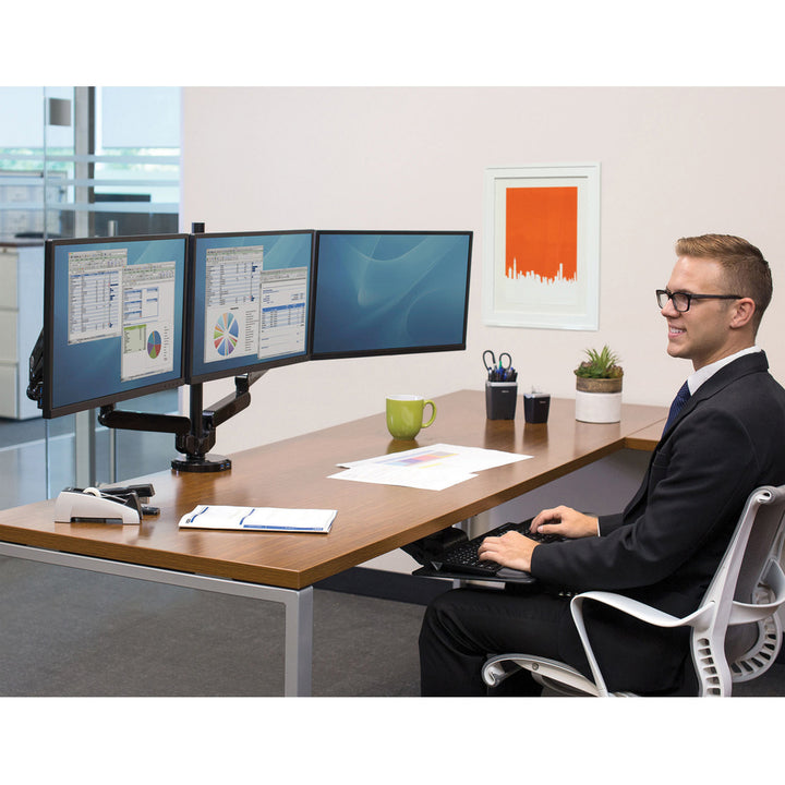 Image of Fellowes® Platinum Series Triple Monitor Arm For 27" Monitors, 360 Deg Rotation, +85/-20 Deg Tilt, 360 Deg Pan, Black, Supports 20 Lb