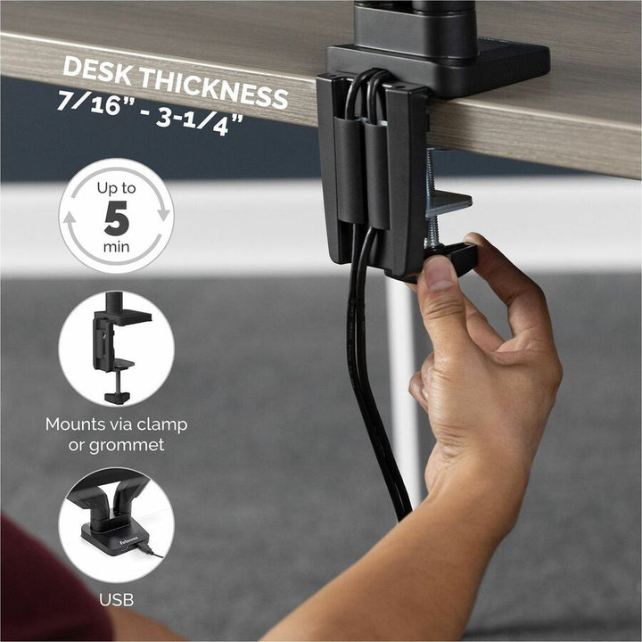 Image of Fellowes® Platinum Series Triple Monitor Arm For 27" Monitors, 360 Deg Rotation, +85/-20 Deg Tilt, 360 Deg Pan, Black, Supports 20 Lb