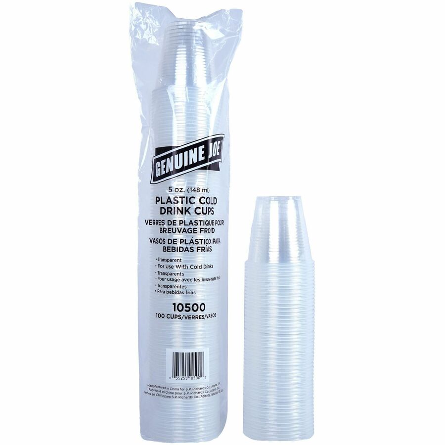 Image of Genuine Joe 10500 5 oz Transparent Beverage Cups, 5 fl oz, Clear, Plastic, Beverage, 100/Bag, 25 / Carton
