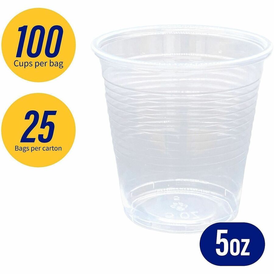 Image of Genuine Joe 10500 5 oz Transparent Beverage Cups, 5 fl oz, Clear, Plastic, Beverage, 100/Bag, 25 / Carton
