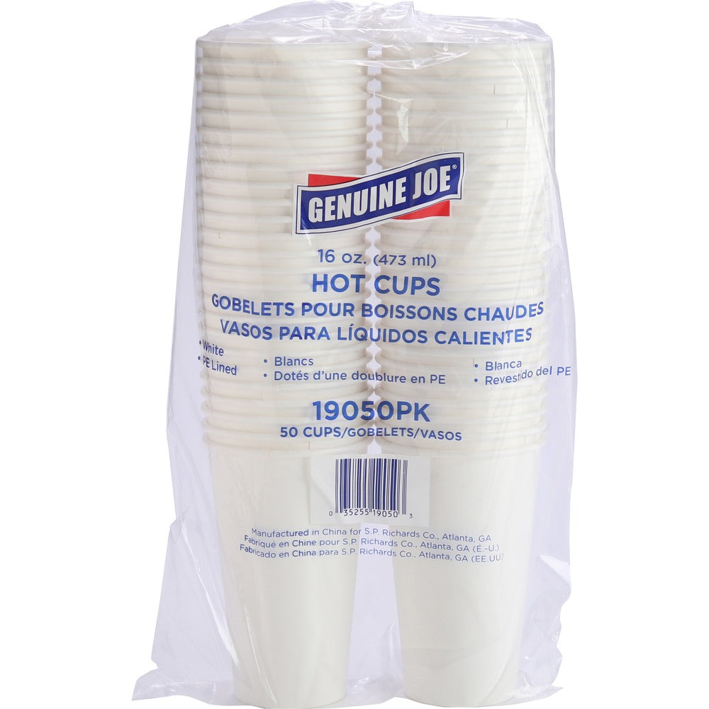 Image of Genuine Joe Hot Coffee Cups, 16oz, 50/PK, 20PK/CT, White