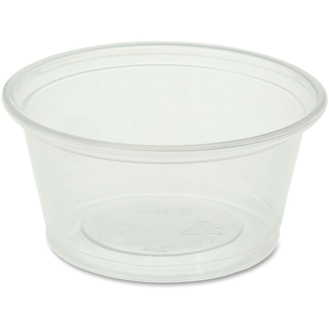 Image of Genuine Joe 19062 2 oz Portion Cups, 2 fl oz, Clear, Polystyrene, Beverage, Sauce, 50/Bag, 50 / Carton