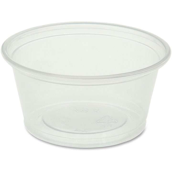 Image of Genuine Joe 19062 2 oz Portion Cups, 2 fl oz, Clear, Polystyrene, Beverage, Sauce, 50/Bag, 50 / Carton