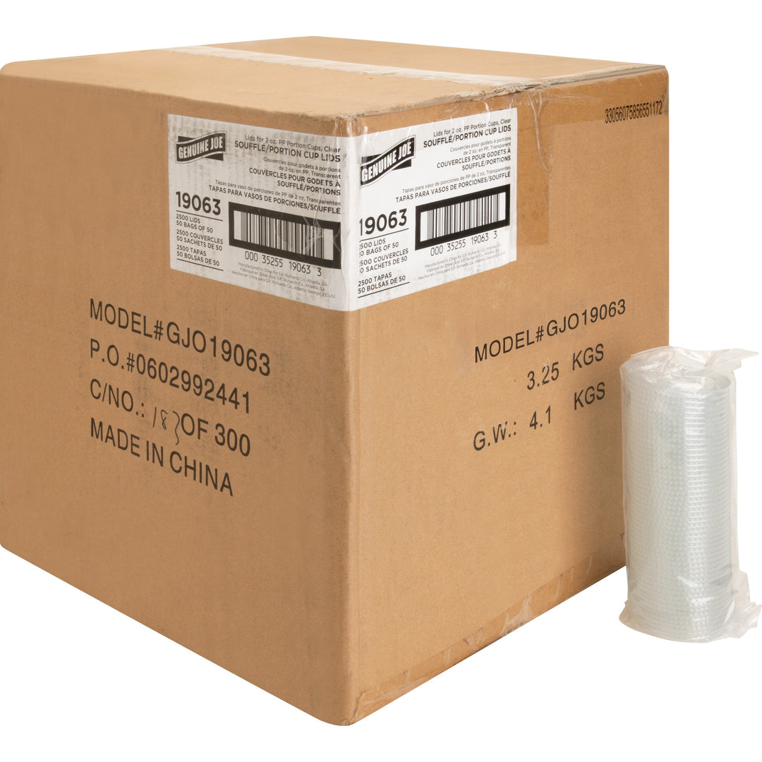 Image of Genuine Joe 19063 Portion Cup Lid, Transparent, Clear, 50/Bag, 50 / Carton