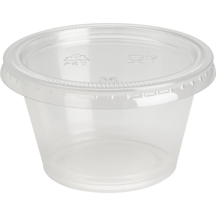 Image of Genuine Joe 19067 4 oz Portion Cups, 4 fl oz, Clear, Polystyrene, Beverage, Sauce, 50/Bag, 50 / Carton