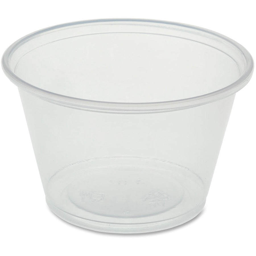 Image of Genuine Joe 19067 4 oz Portion Cups, 4 fl oz, Clear, Polystyrene, Beverage, Sauce, 50/Bag, 50 / Carton
