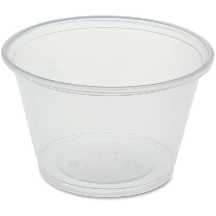 Image of Genuine Joe 19067 4 oz Portion Cups, 4 fl oz, Clear, Polystyrene, Beverage, Sauce, 50/Bag, 50 / Carton